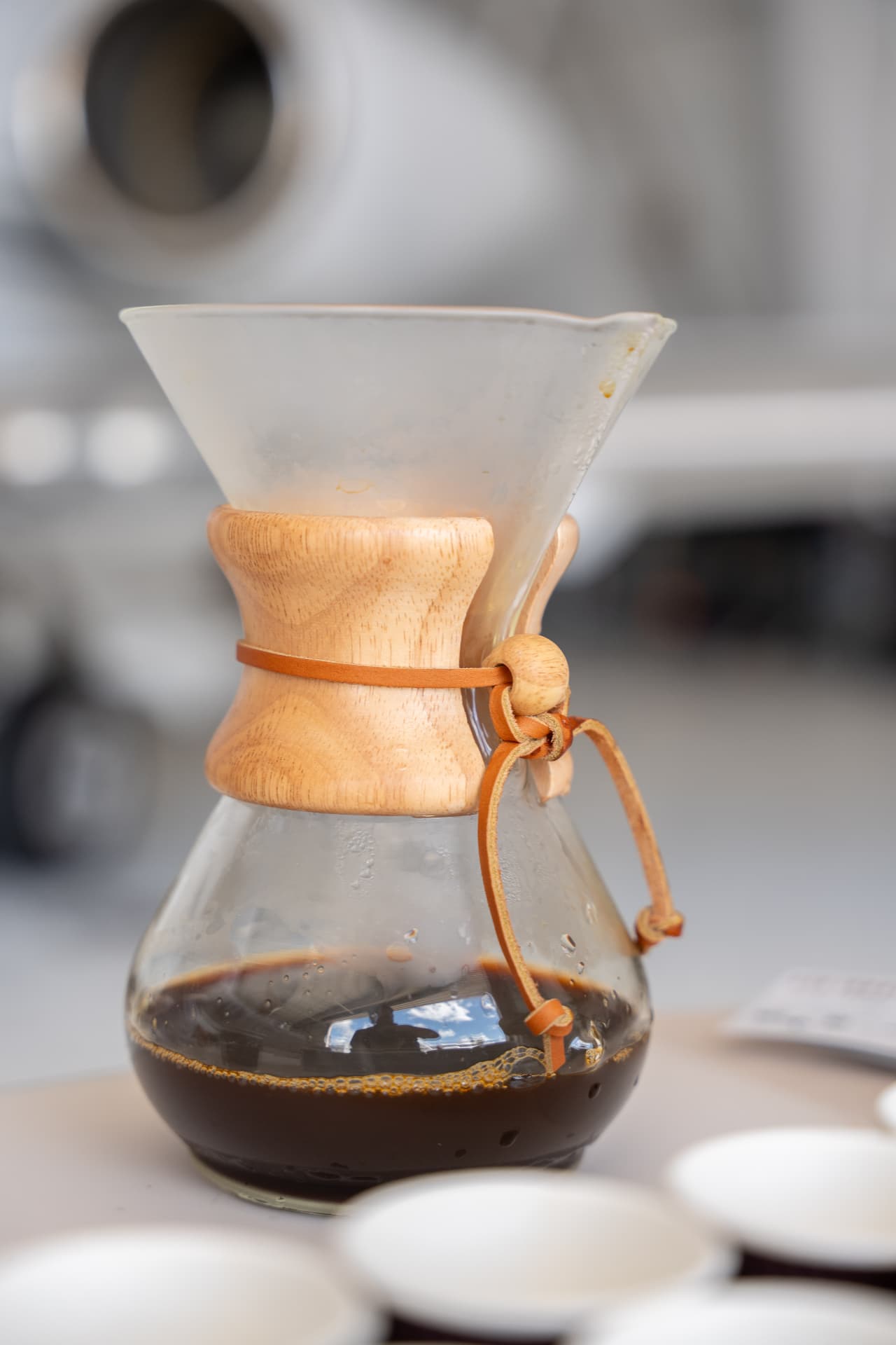 Colombian coffee prepared slowly in a glass brewer